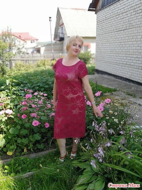 Платье в технике филе "Цветы"