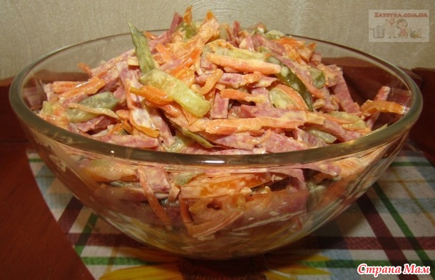 Салат с копченой колбасой и морковью по-корейски