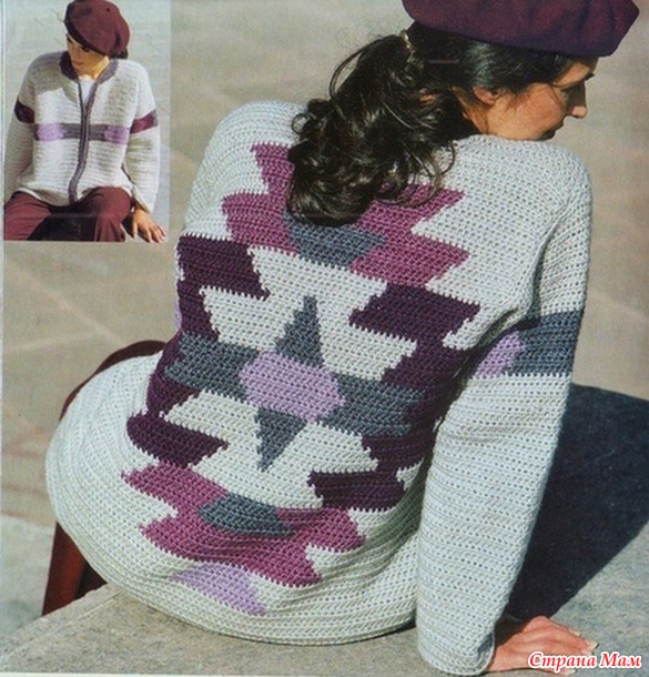Жакет крючком "Эффект интарсии"