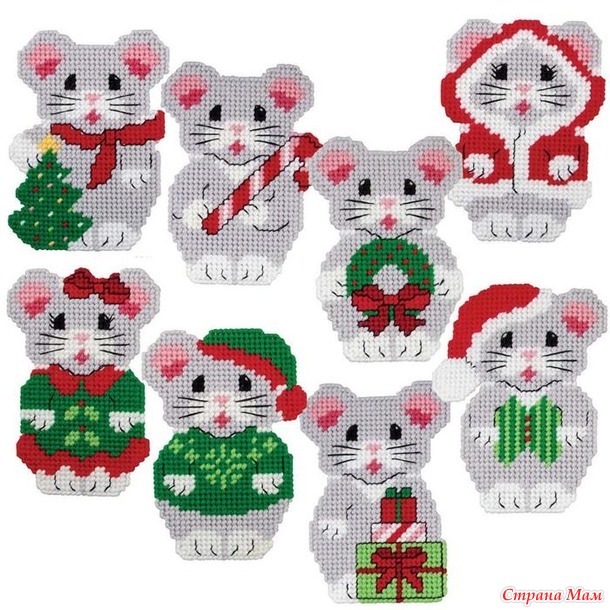 Схемы для вышивки "Рождественских мышек"
