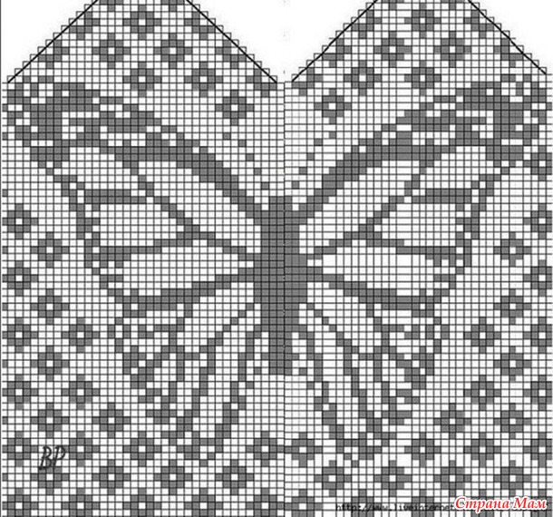 Вязаные варежки с бабочками жаккардом (орнаментом), описание
