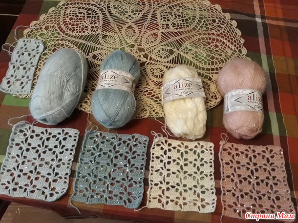 Кардиган крючком из пряжи с пайетками.