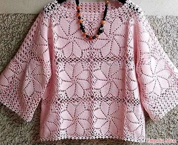 Женственная кофточка с широкими рукавами (схемы мотива и узора на кайме).