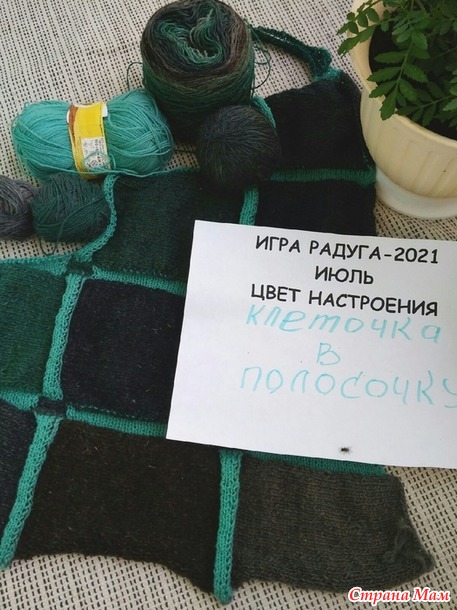 Игра Радуга, июль - клеточка в полосочку. Шаль энтрелаком