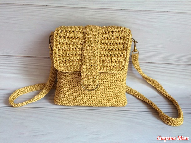 Маленькая сумка крючком через плечо из пряжи Yarnart macrame