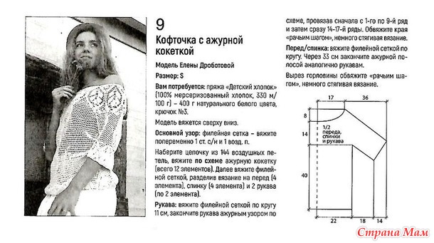 Летний пуловер с ажурной кокеткой