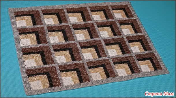 Коврик 3D бабушкиным квадратом. Тунисское вязание.
