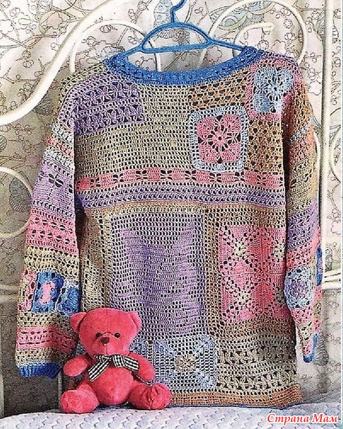 Пуловер в стиле печворк.