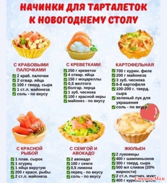 Начинки для тарталеток, корзиночек, канапе и бутербродов.