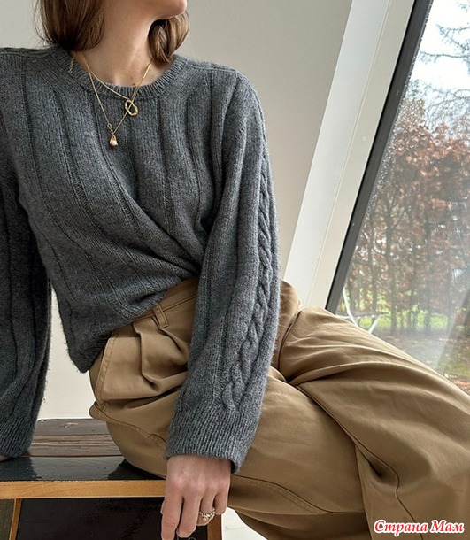 Джемпер с плечом - погоном BRAIDY LOOP SWEATER от OTHER LOOPS. Спицы.