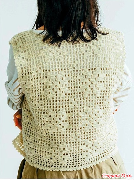 Ажурный жилет в филейной технике.