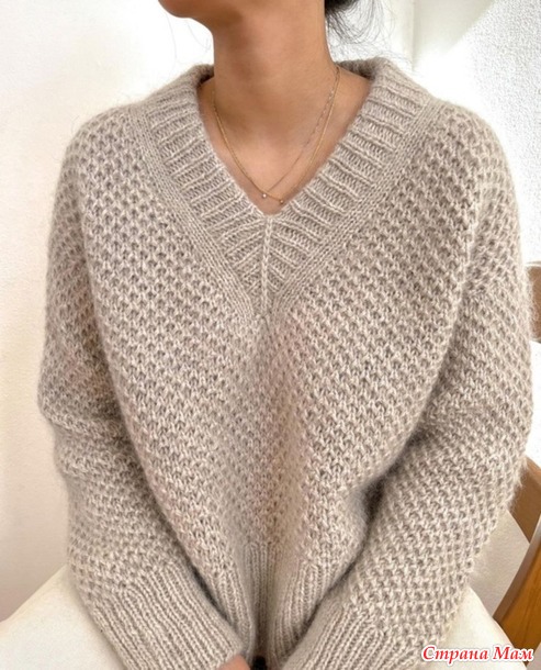 Пуловер "Agnes Sweater V-Neck", дизайнер Cookie the Knitter. Спицы.