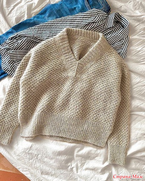 Пуловер "Agnes Sweater V-Neck", дизайнер Cookie the Knitter. Спицы.