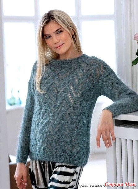 Джемпер с ажурным узором. Спицы.