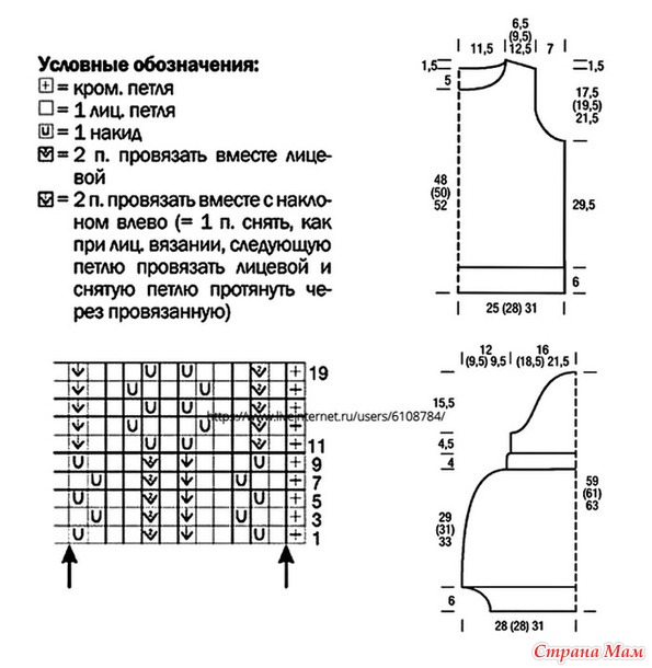 Ажурный пуловер с рукавами баллон. Спицы.