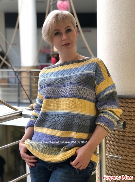 Джемпер Джинсовыи Деним. (два варианта). Спицы.