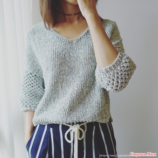 Пуловер Mesh Sleeve от Irene Lin. Спицы.