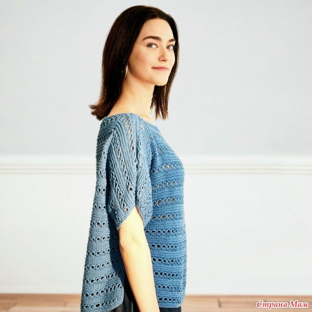 Цельнокроенная футболка узором из спущенных петель. Спицы.